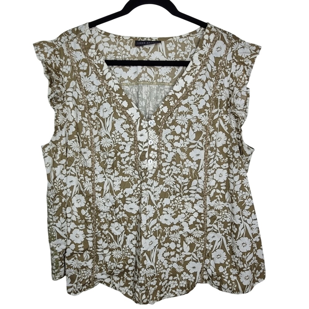 Lane Bryant Blouse Women's Plus Size 18 Floral Sleeveless Cotton Cottagecore